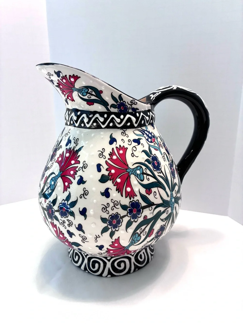 Nakkas Cini hand-painted Turkish ceramic pitcher